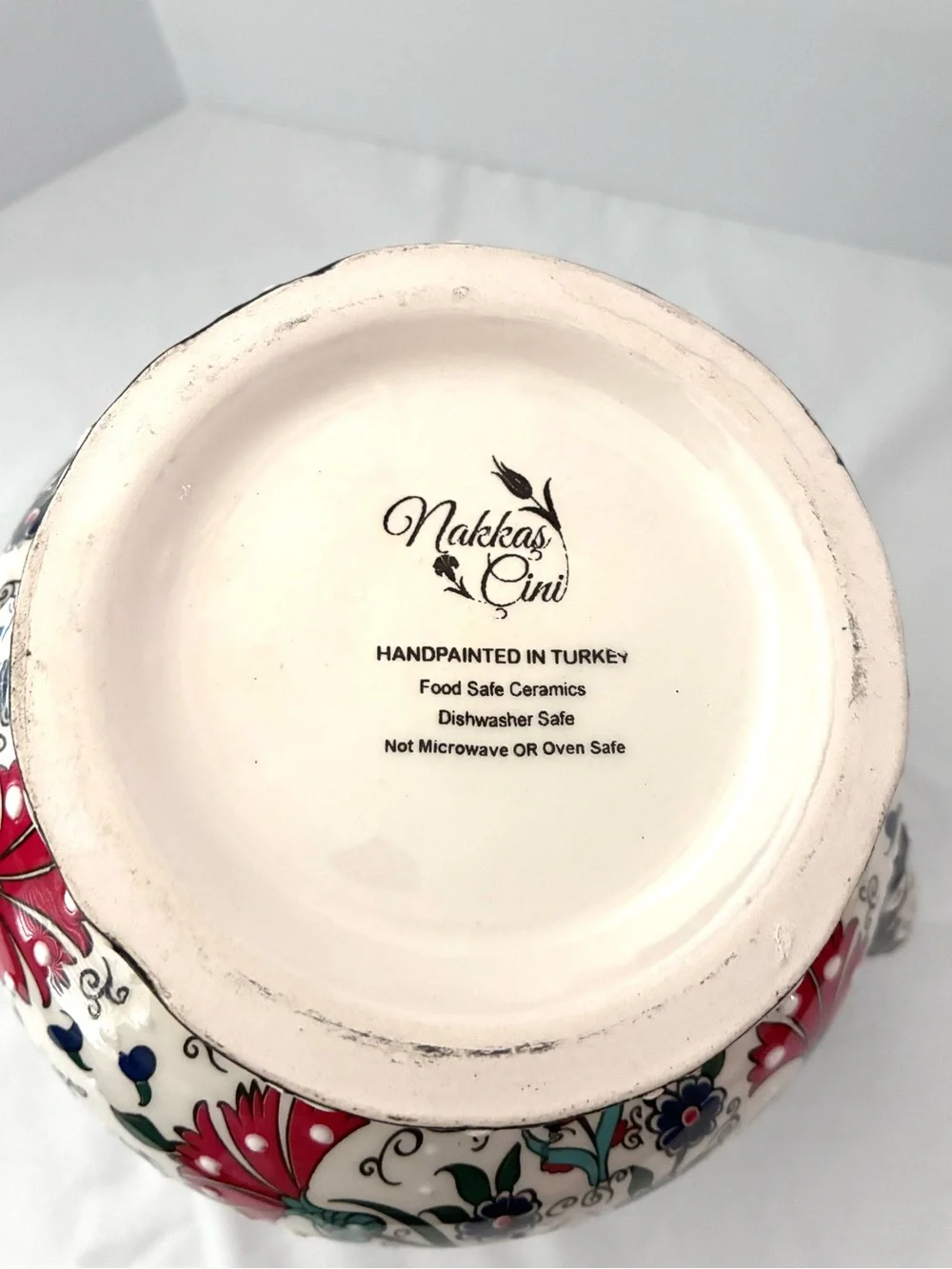 Nakkas Cini hand-painted Turkish ceramic pitcher